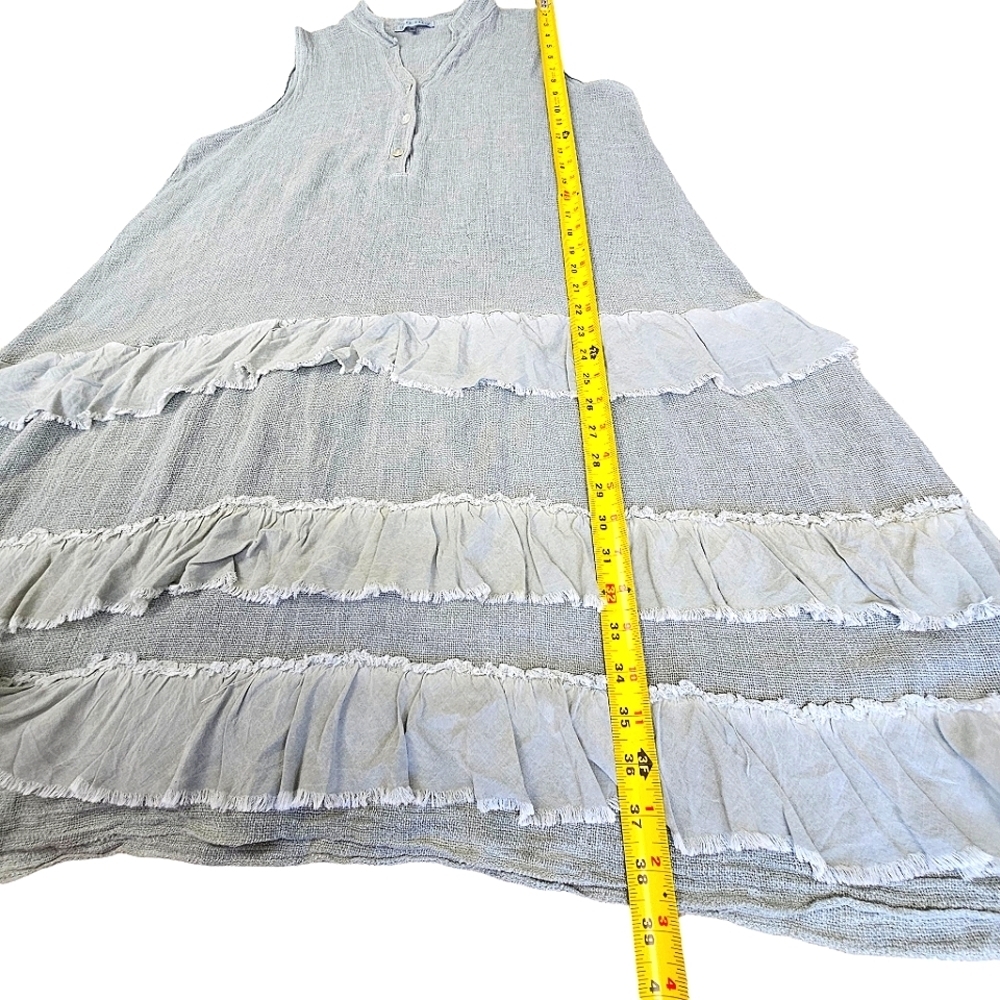 TEMPO PARIS Linen & Cotton Ruffled Faded Olive Sleeveless Midi Dress Size M - Picture 7 of 12